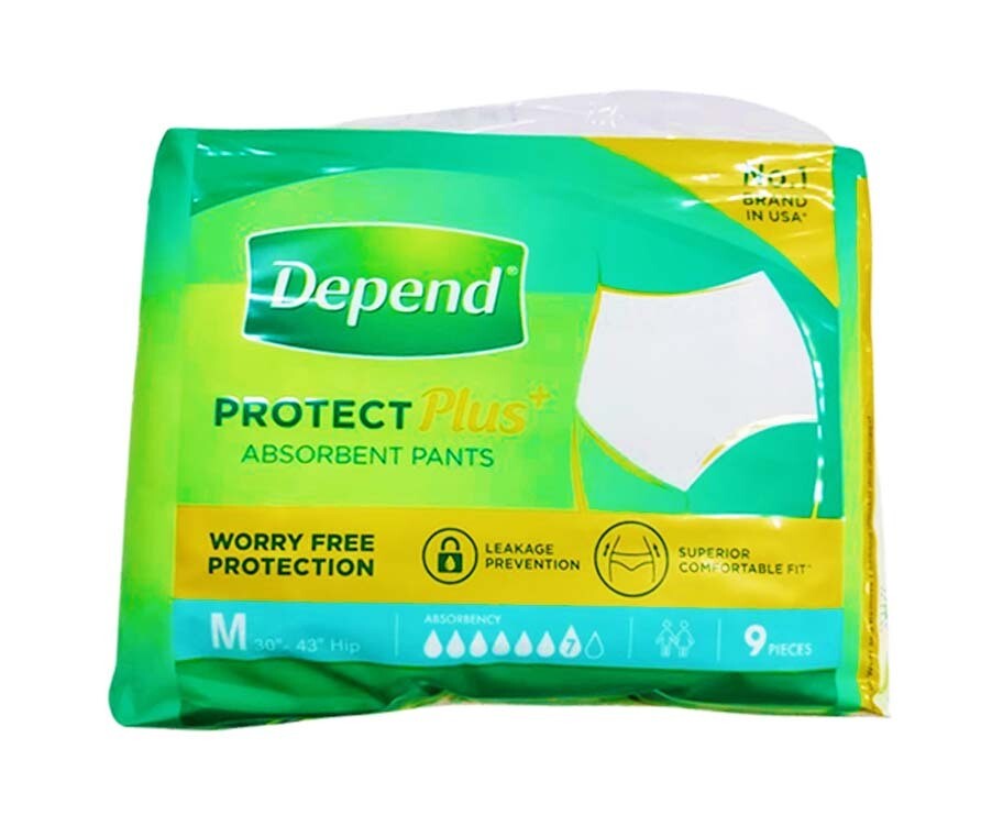 Depend Protect Plus+ Absorbent Pants Medium 30"-43" Hip 9 Pieces