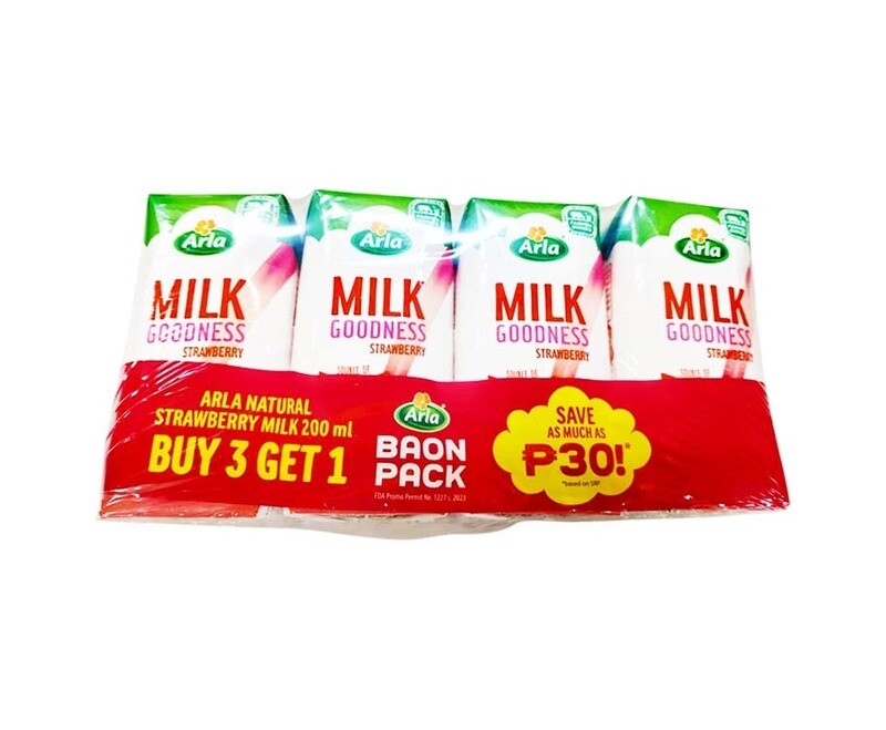 Arla Milk Goodness Strawberry Baon Pack (3+1 Packs x 200mL)