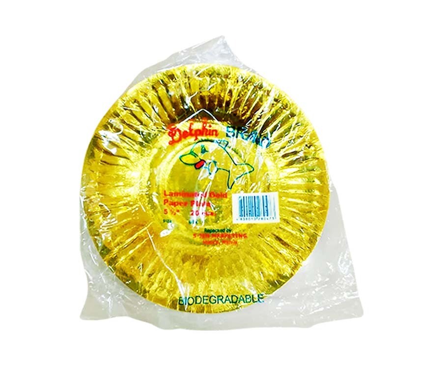 Dolphin Brand Biodegradable Laminated Gold Paper Plate 5 1/2&quot; 20 Pieces