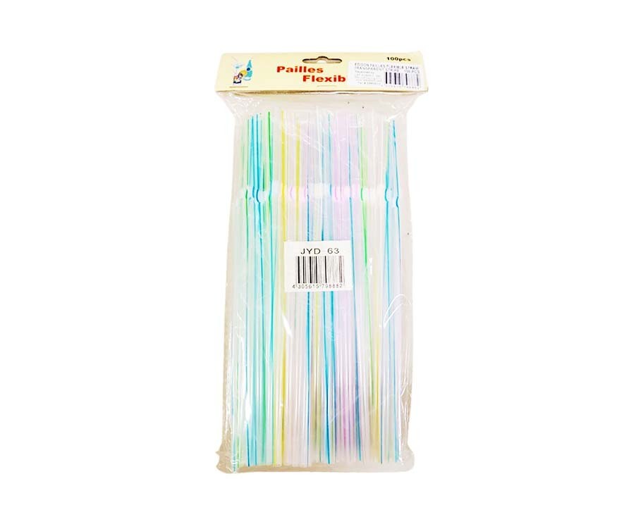 Edison Pailles Flexible Straw Transparent Stripes 100 Pieces
