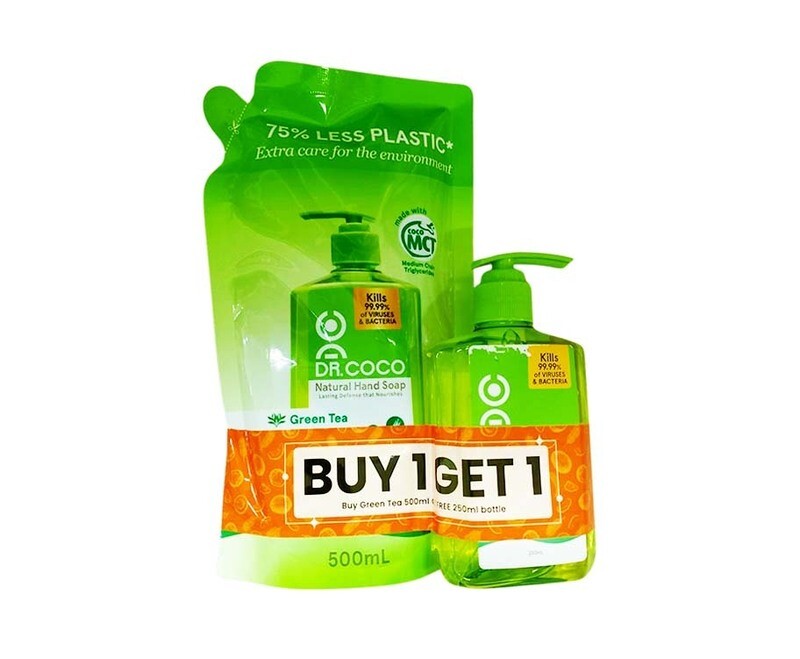 Dr. Coco Natural Hand Soap Refill 500mL + Free Bottle 250mL