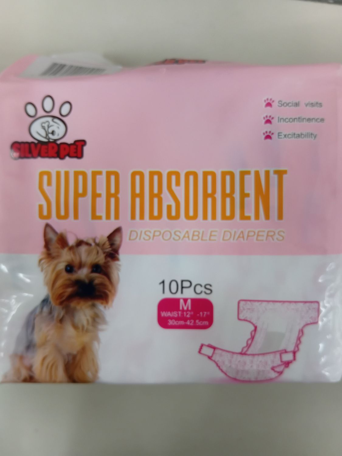 Silver Pet Super Absorbent Disposable Diapers 10pcs Medium 30cm-42.5cm