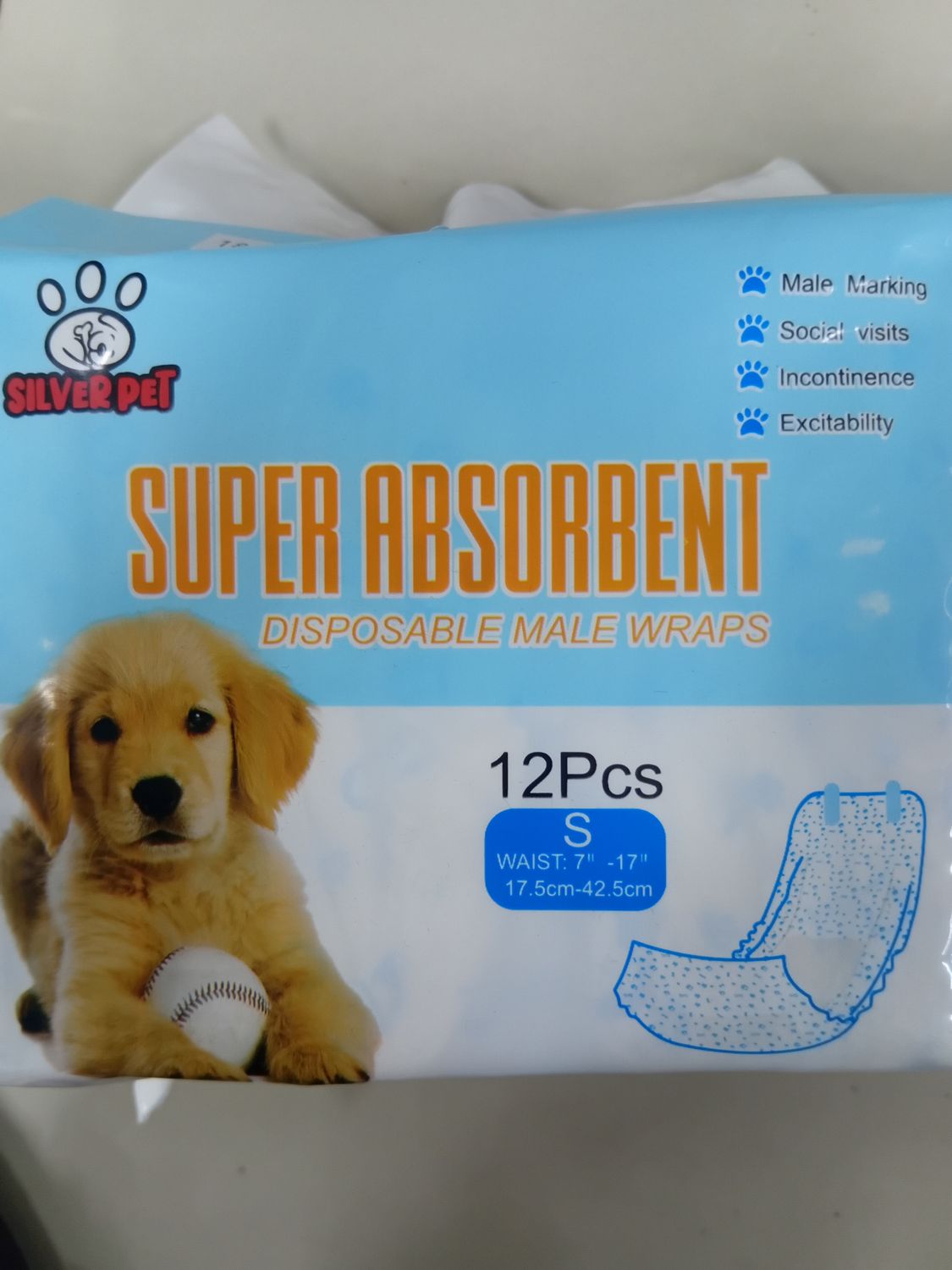 Silver Pet Disposable Absorbent Male Wraps 12 Pieces Small 17.5cm-42.5cm
