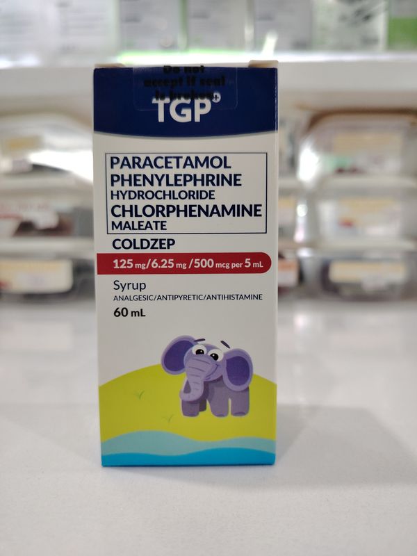 TGP Paracetamol Phenylephrine Hydrochoride Chlorphenamine Maleate  COLDZEP 60ml Syrup