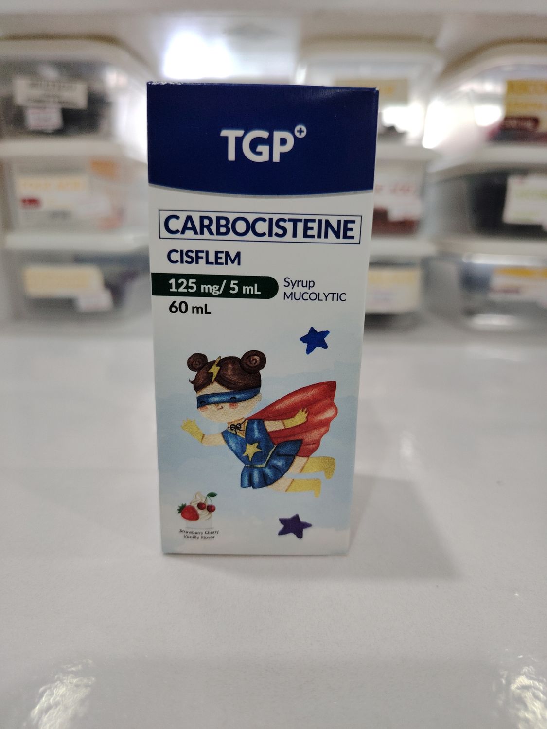 Carbocisteine CISFLEM 125mg/5ml Strawberry Cherry Vanilla Flavor Syrup 60ml