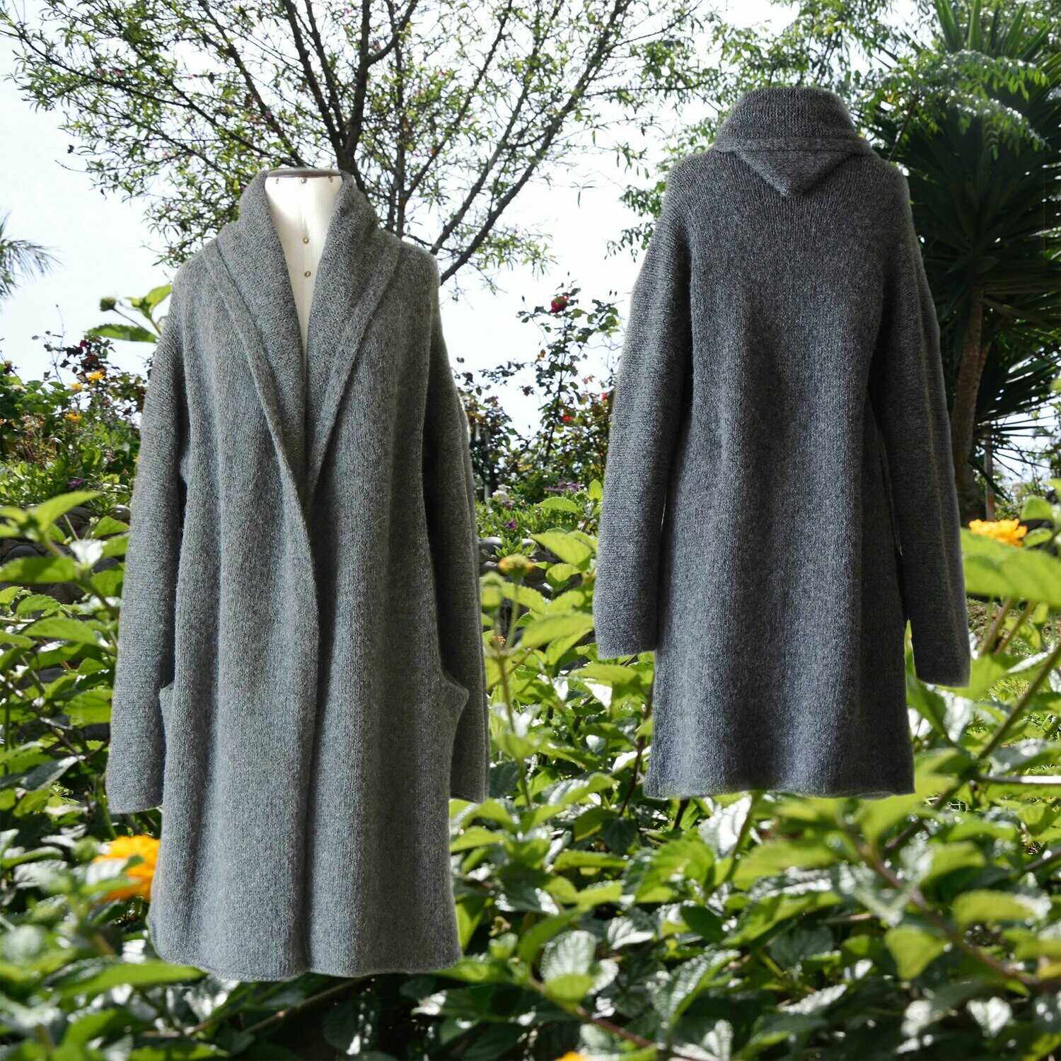 Capote Coat felted alpaca blend cardigan oversized hooded / non hood, Dark Gray