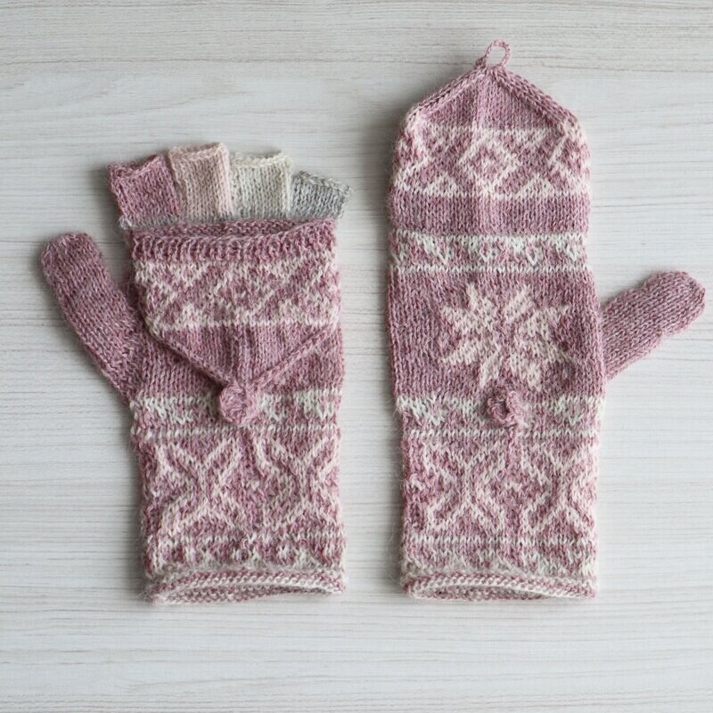 Convertible fingerless mittens 100% alpaca hand knitted soft colors,  fingerless gloves