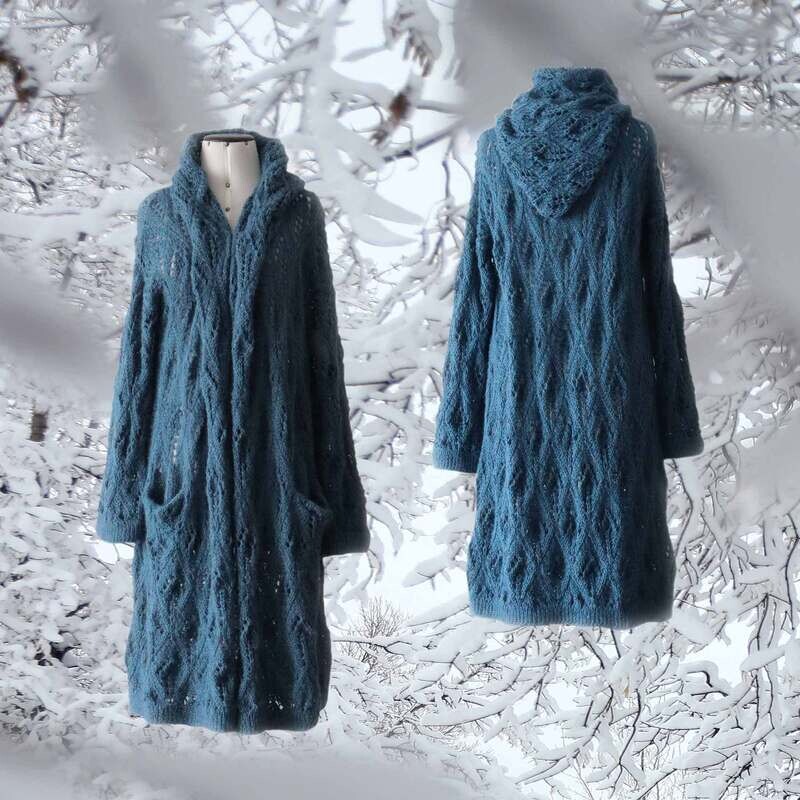 Capote coat, hand crocheted, 100% baby alpaca, hooded