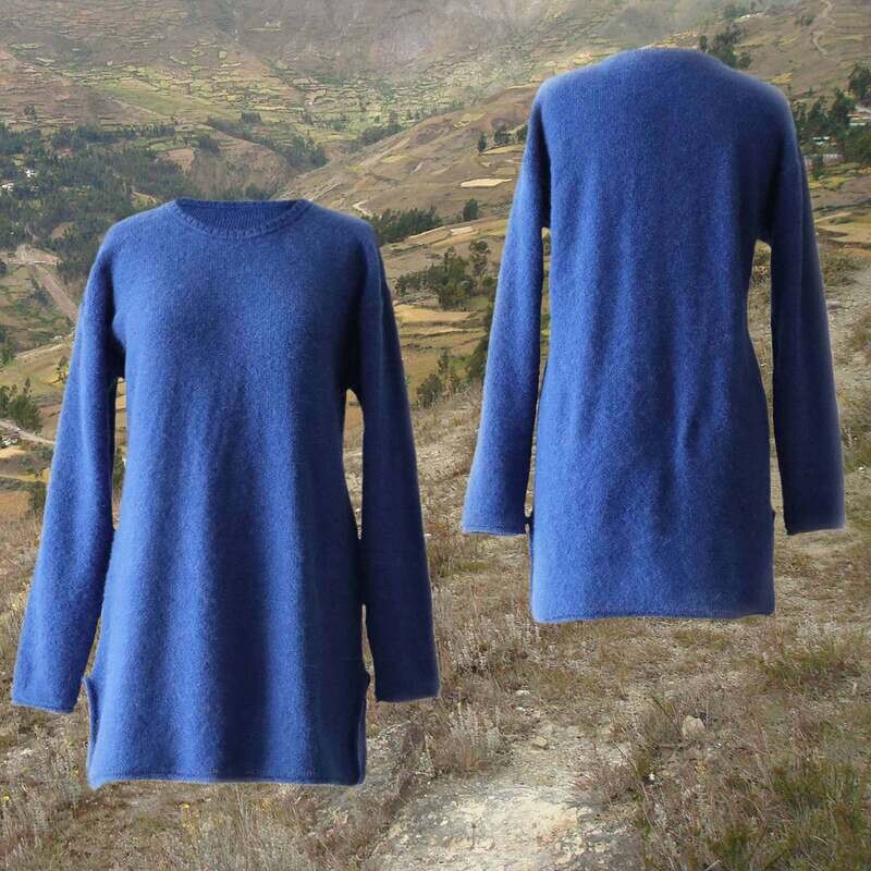 Women's sweater, in soft alpaca blend crew-neck, blue