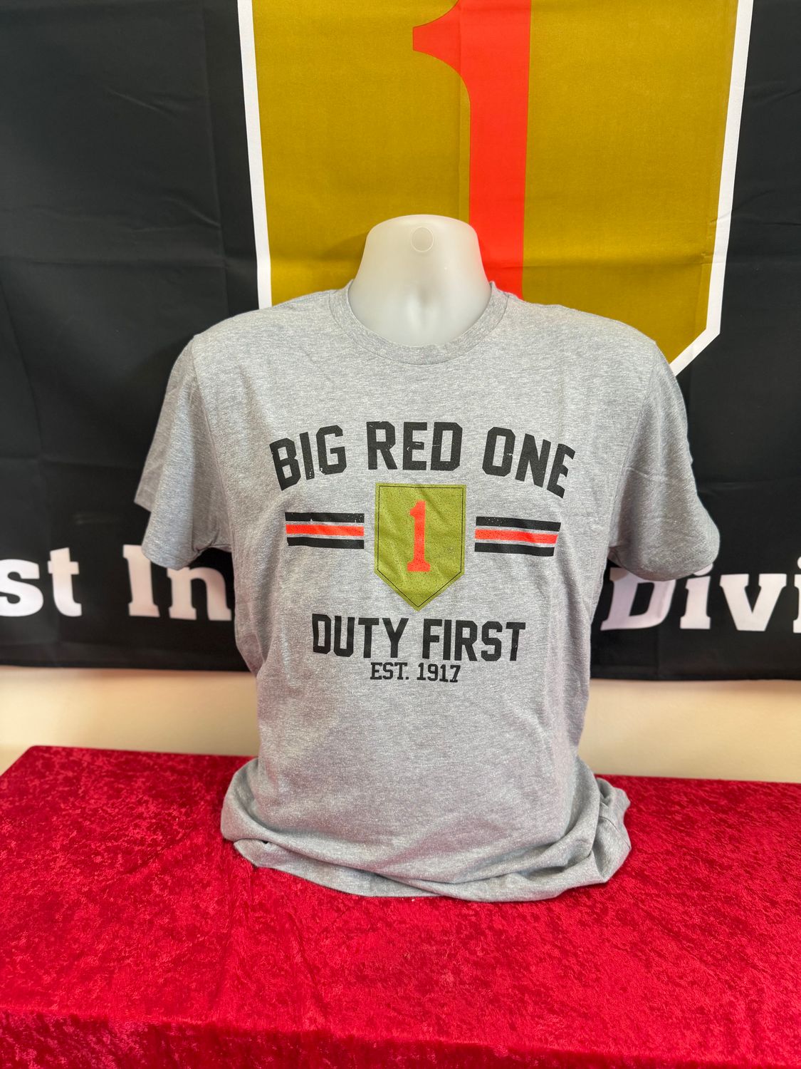 Dark Heather Grey-Big Red One Stripped Duty 1st T-shirt