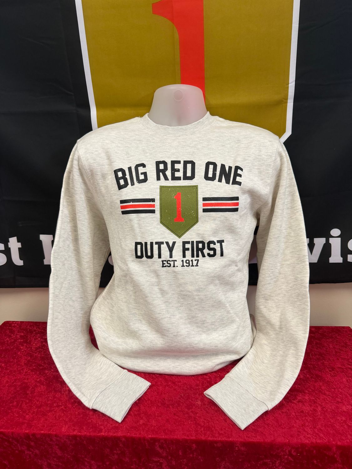 Oatmeal Heather- Big Red 1 Stripped Duty First Fleece Crewneck