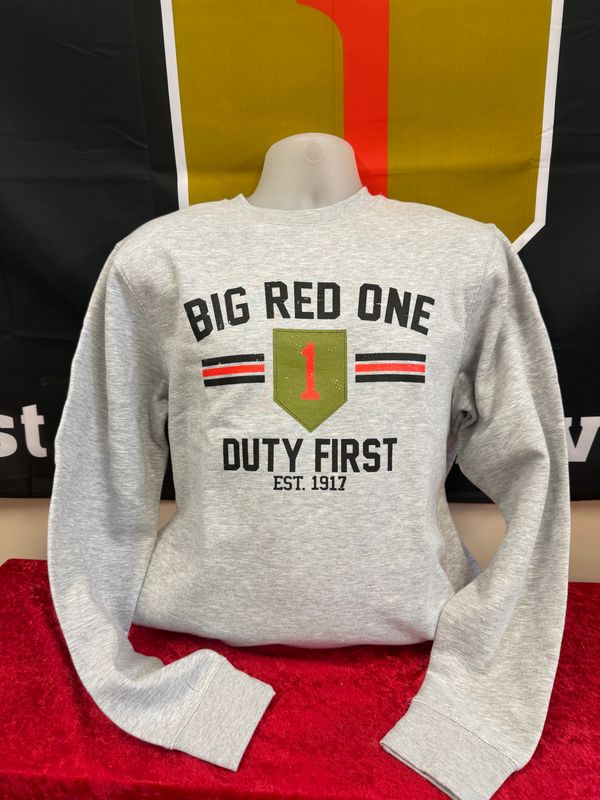 Light Heather Grey- Big Red 1 Stripped Duty First Fleece Crewneck