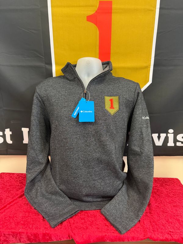 Columbia Black Heather Big Red 1 Embroidered Half Zip Pullover