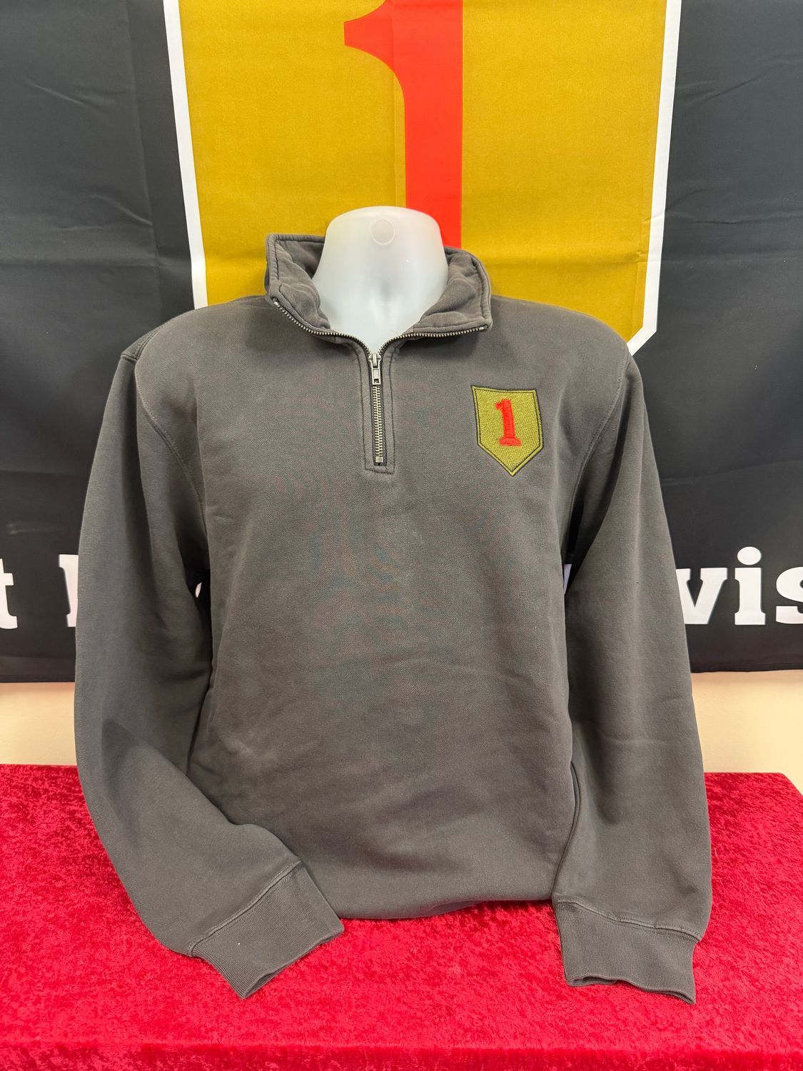 Black Heather Independent Trading Co Big Red 1 Embroidered Half Zip Pullover