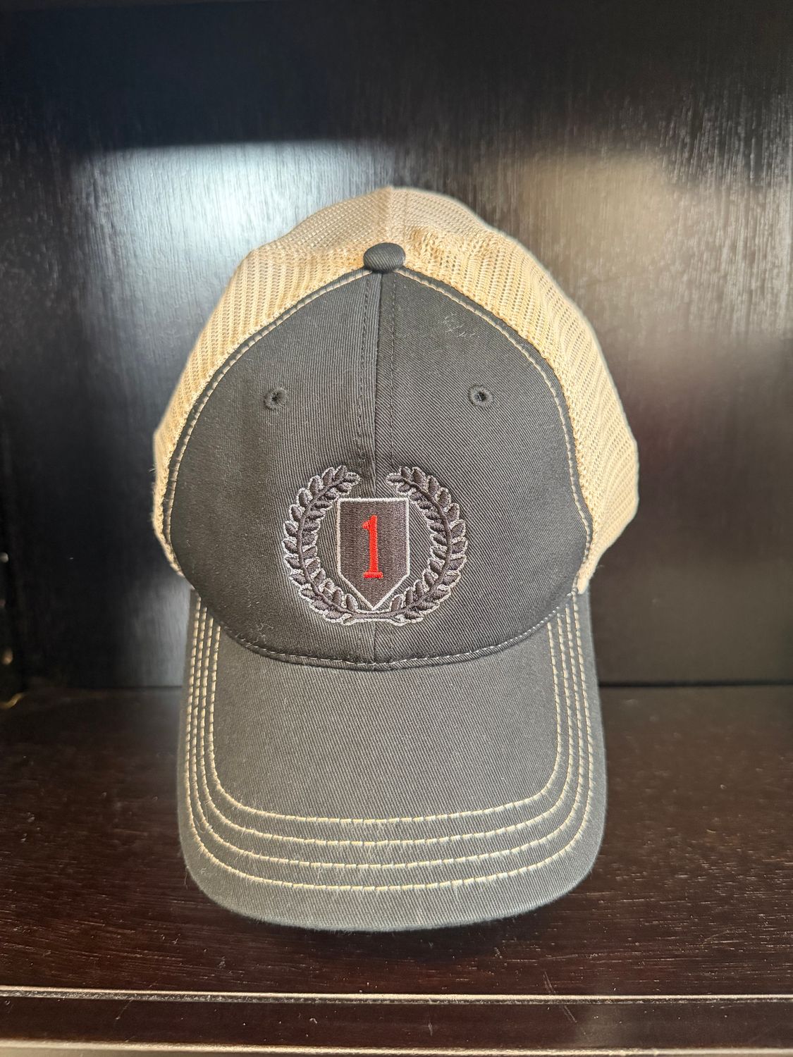 Black/Khaki Big Red 1 Wreath Trucker Cap