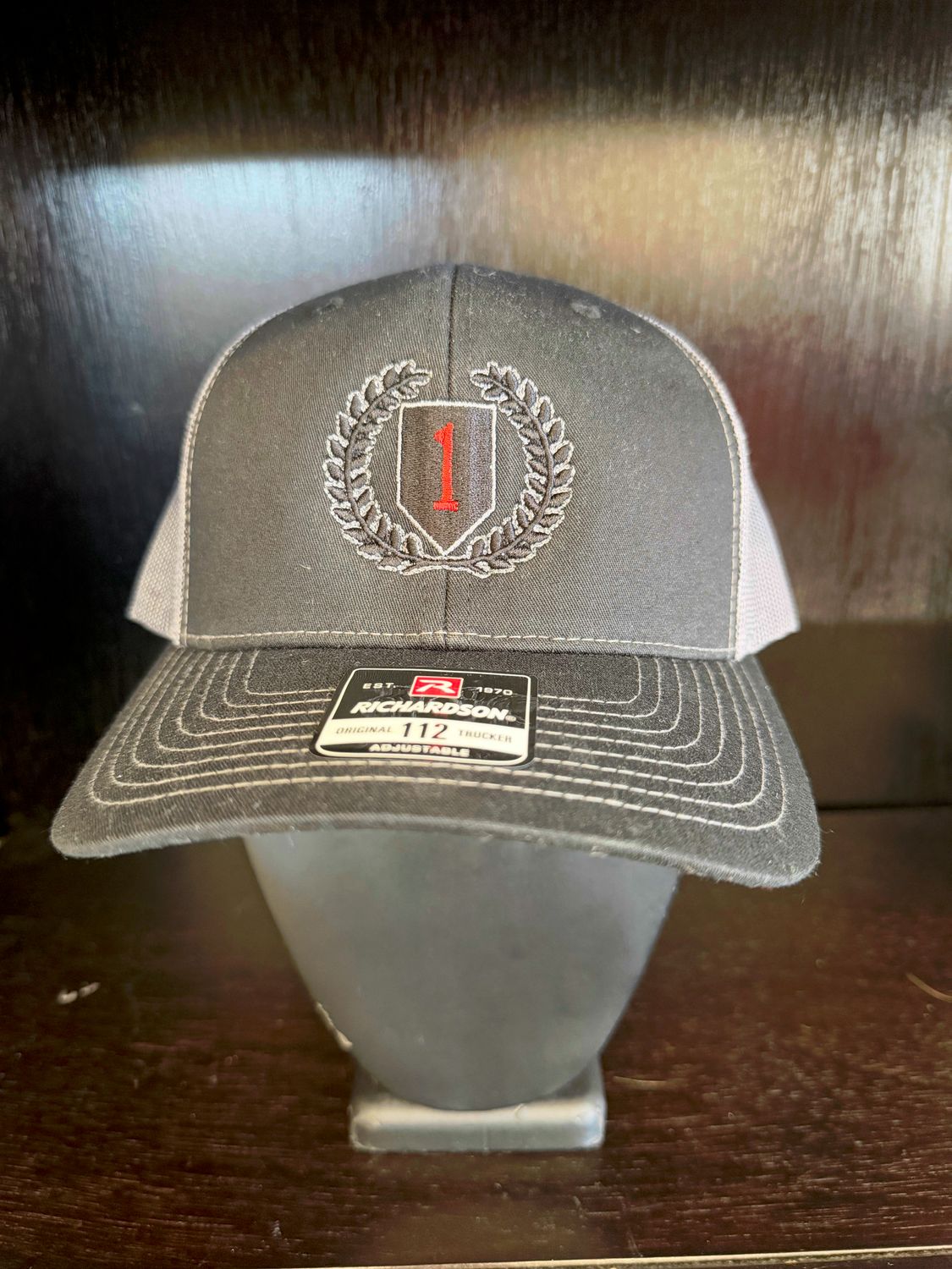 Black/Grey Wreath Big Red 1 Mesh Trucker Snapback