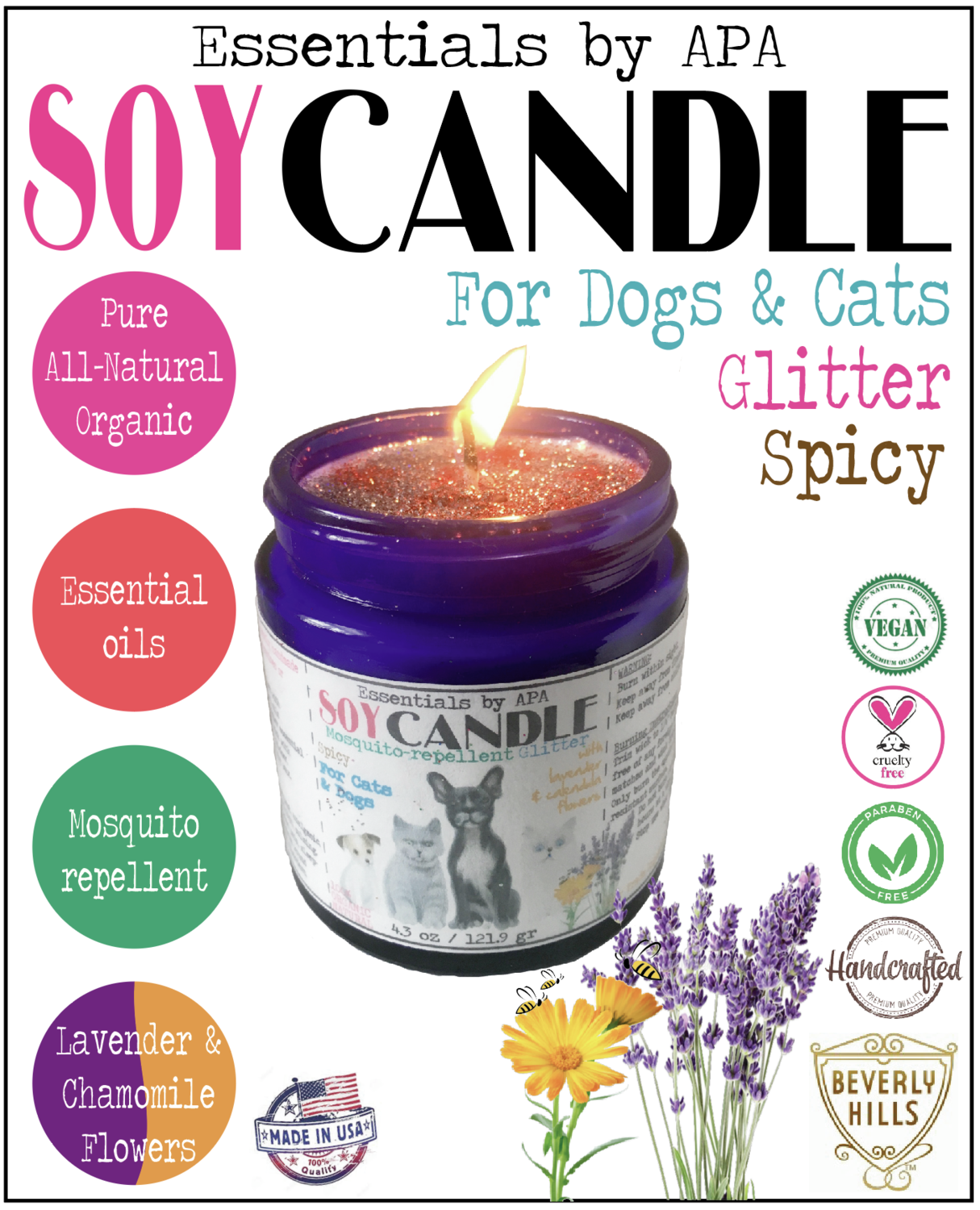 🕯🐕🐈 Soy Candle Mosquito-repellent Spicy for Cats Dogs
