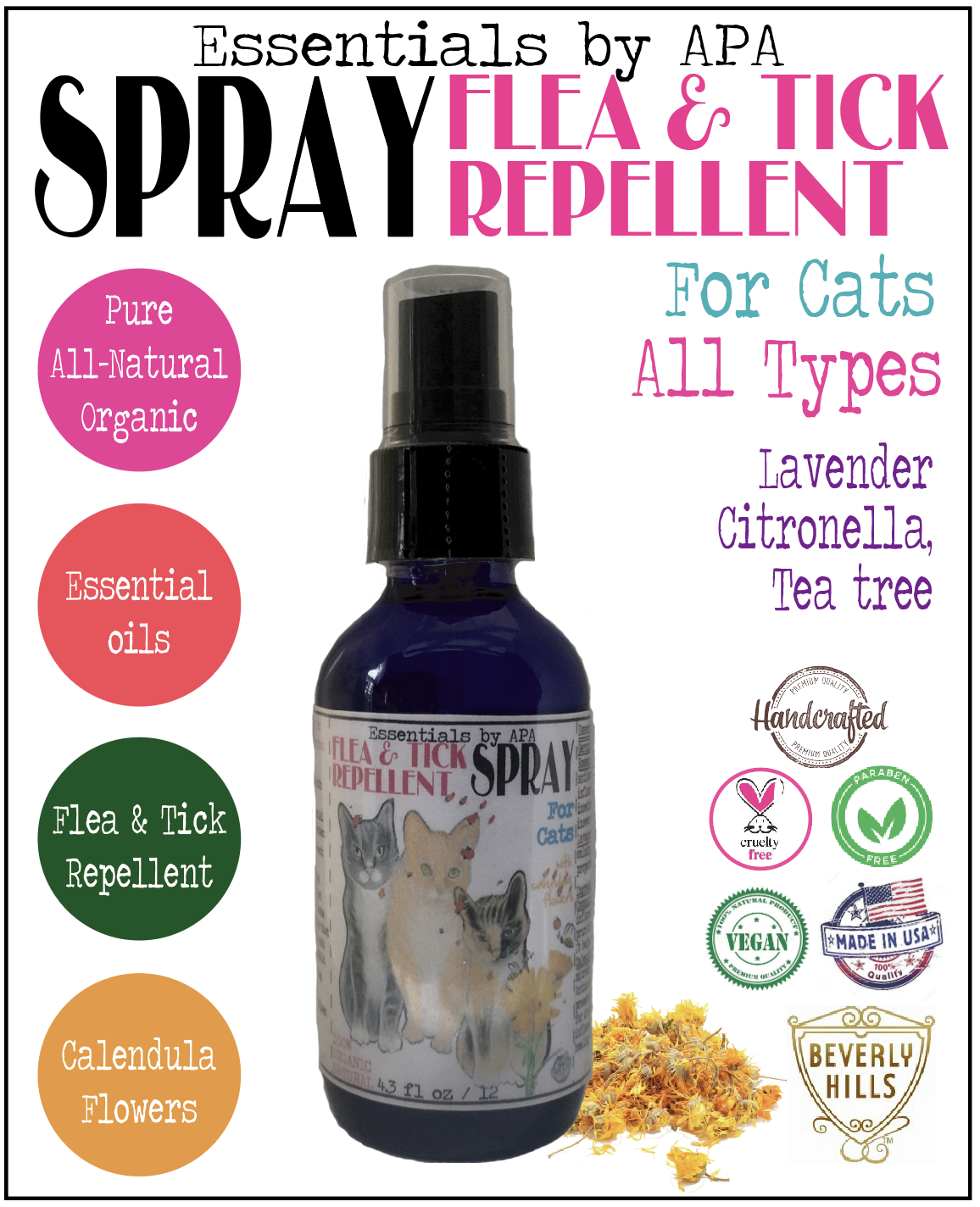 🐈 Organic Flea & Tick repellent Spray for Cats