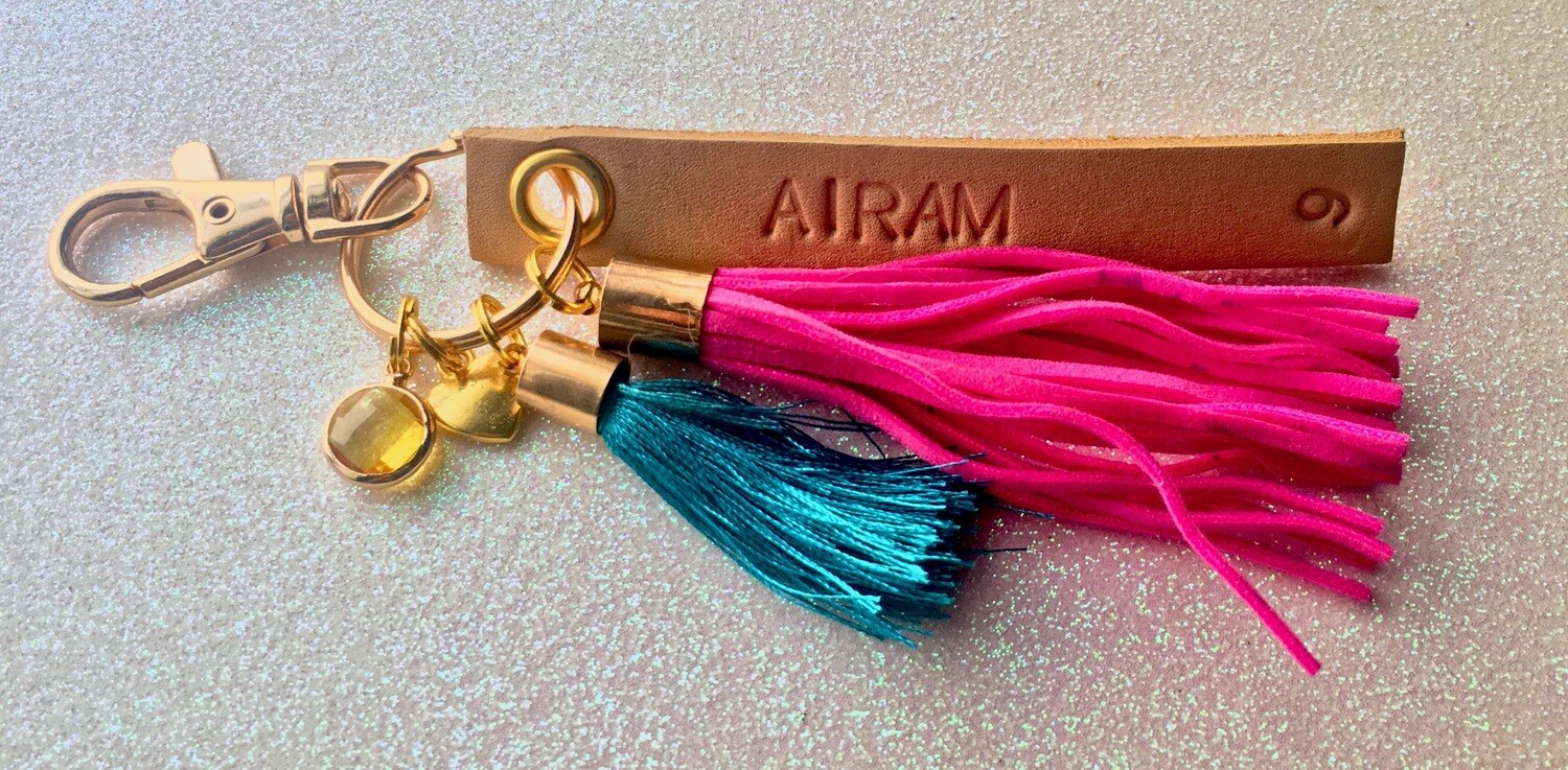 🎁 Personalized custom handmade birthstone charm keychain Add your own name w/ gold heart charm faux leather tassel silk tassel leather name