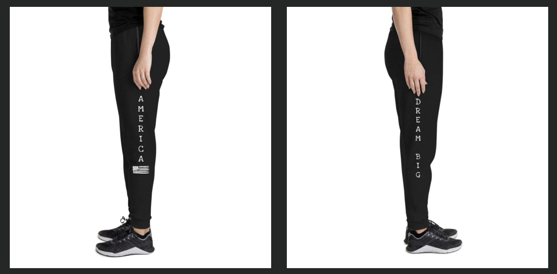 👸🏽🤴🏽American patriotic unisex joggers sweatpants team USA United States of America 4th of july USA flag white text dream big