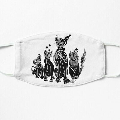 😸👸🏽🤴🏽Two layer Face mask Dogs Cats and Fleas "Los Pulgosos" by Maru black and white ~ 3 sizes masks Regular (adult mask) Small (teen mask) and Kids (kid mask)