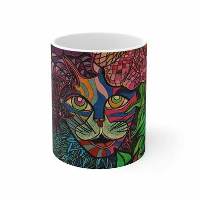 ☕️ 😸 Coffe Mug Latte cup Tiger in the tropical jungle Colorful design by Maru Cat Kitty Feline Animal lovers Mug 11oz Gift Ceramic drinkware