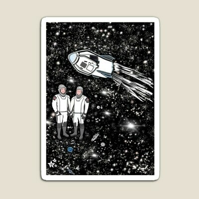 👩🏽‍🚀🚀Rectangular Magnets Astronauts Robert Behnken Douglas Hurley Nasa SpaceX Crew Dragon by Maru 3 sizes Gift Home decor Fridge magnet