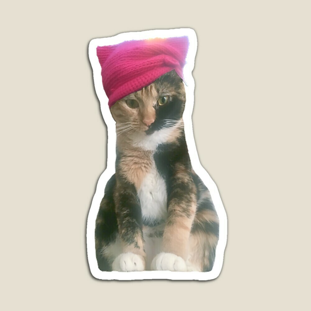 😸Kiss-cut Magnets Baby Chloe with pink pussy cat hat by Airam 3 sizes Gift Home decor Fridge magnet feminist magnet cat magnet