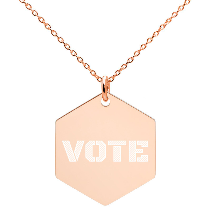 VOTE Engraved Hexagon Necklace Your voice matters! 18K Rose Gold Necklace or 24K Gold Necklace or Silver Necklace