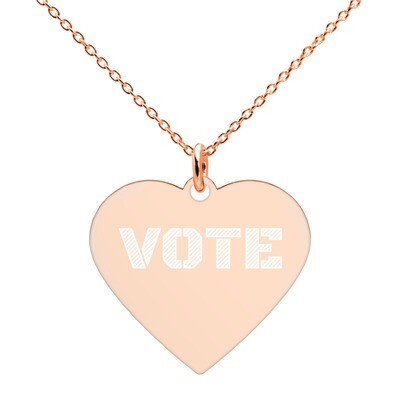 VOTE Engraved Heart Necklace Your voice matters! 18K Rose Gold Necklace or 24K Gold Necklace or Silver Necklace