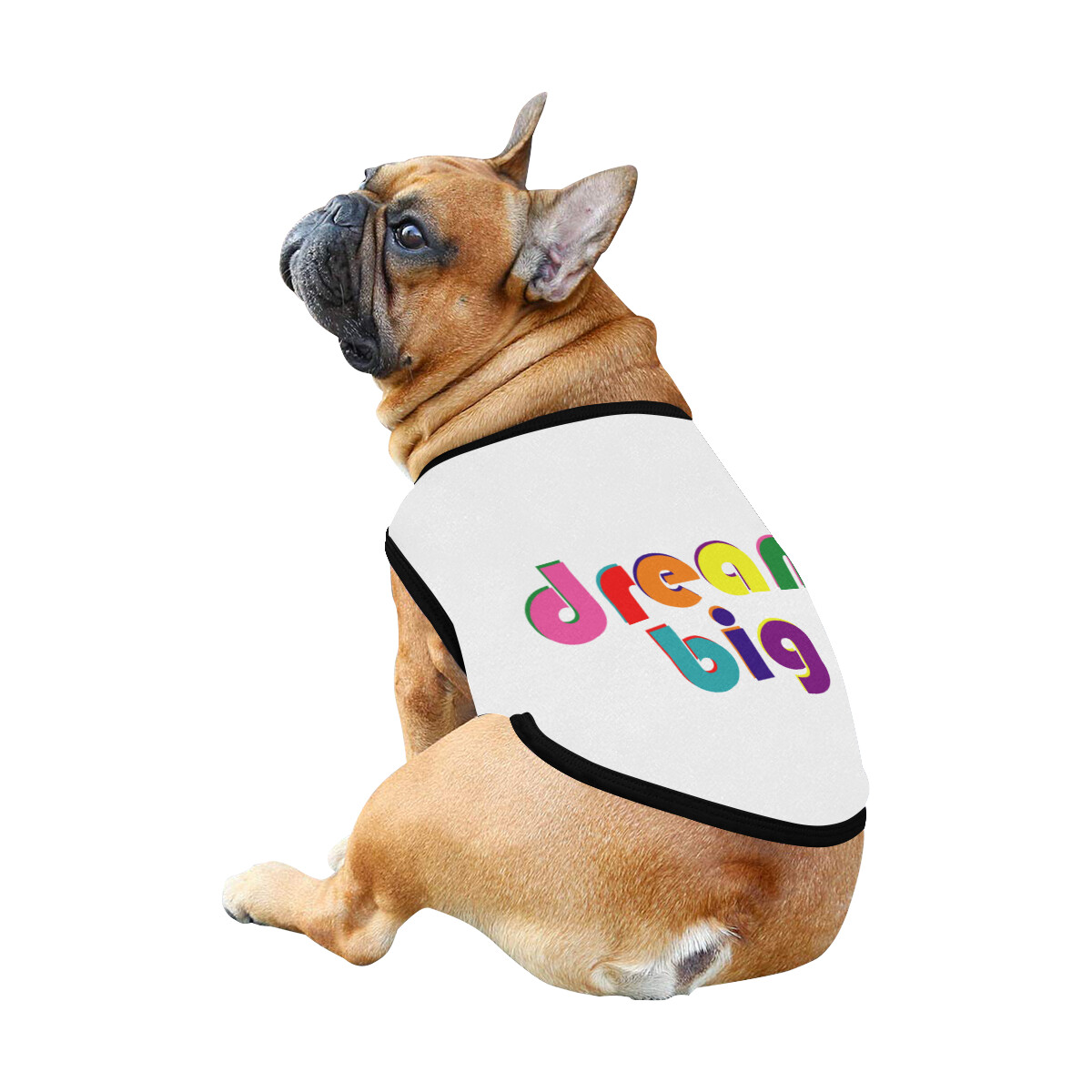 🐕 Dream Big Dog shirt Dog Tank Top, Dog t-shirt, Dog clothes, Gifts, front back print, 7 sizes XS to 3XL, dog gifts, white