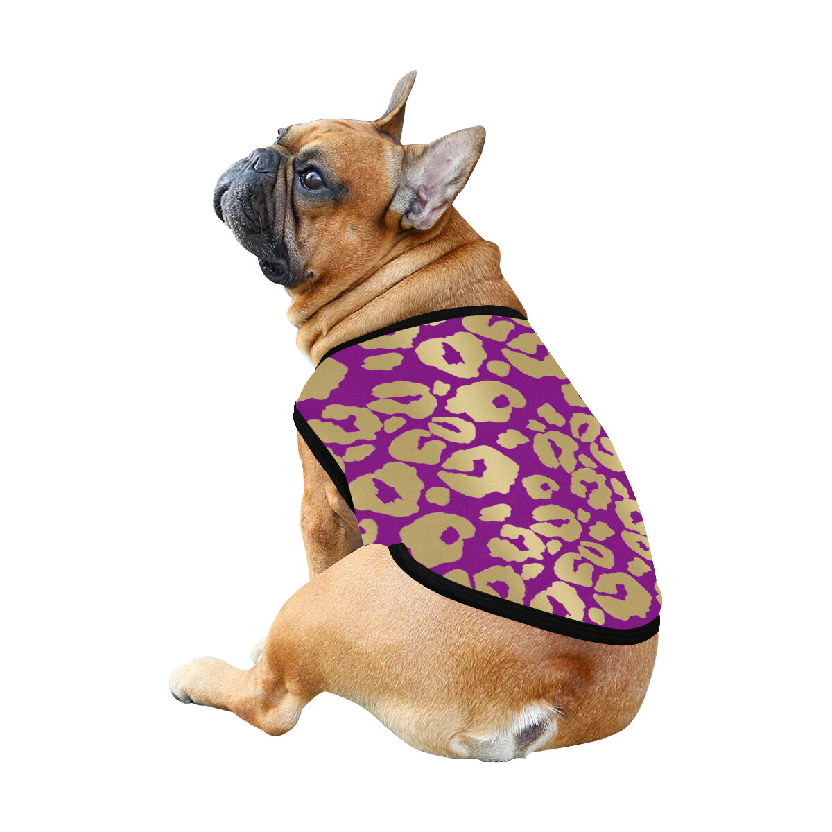 🐕 Leopard print Dog shirt, Dog Tank Top, Dog t-shirt, Dog clothes, Gifts, front back print, 7 sizes XS to 3XL, dog gifts, gold and purple