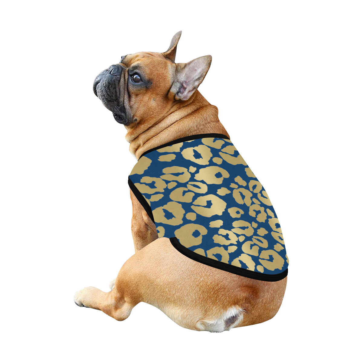 🐕 Leopard print Dog shirt, Dog Tank Top, Dog t-shirt, Dog clothes, Gifts, front back print, 7 sizes XS to 3XL, dog gifts, gold and navy blue