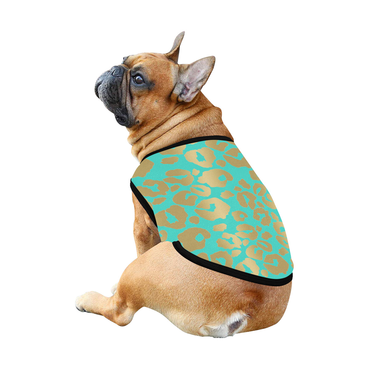 🐕 Leopard print Dog shirt, Dog Tank Top, Dog t-shirt, Dog clothes, Gifts, front back print, 7 sizes XS to 3XL, dog gifts, gold and turquoise