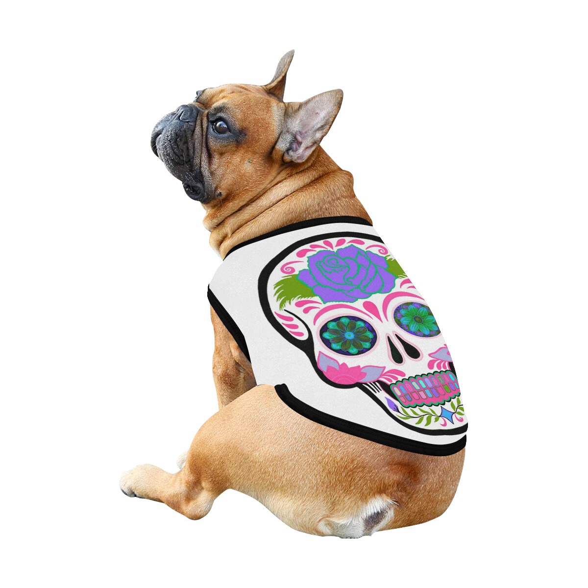 🐕 Skull Day of the dead Dog Dog shirt, Dog Tank Top, Dog t-shirt, Dog clothes, Gifts, front back print, 7 sizes XS to 3XL, dog gifts, 32 colors, white