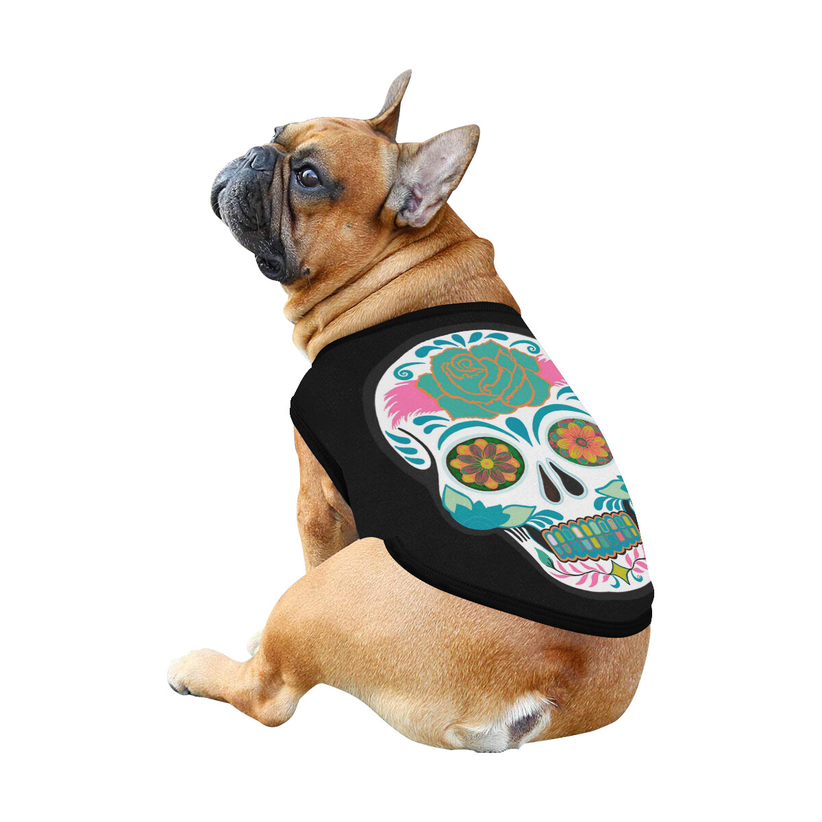 🐕 Skull Day of the dead Dog Dog shirt, Dog Tank Top, Dog t-shirt, Dog clothes, Gifts, front back print, 7 sizes XS to 3XL, dog gifts, 32 colors, black