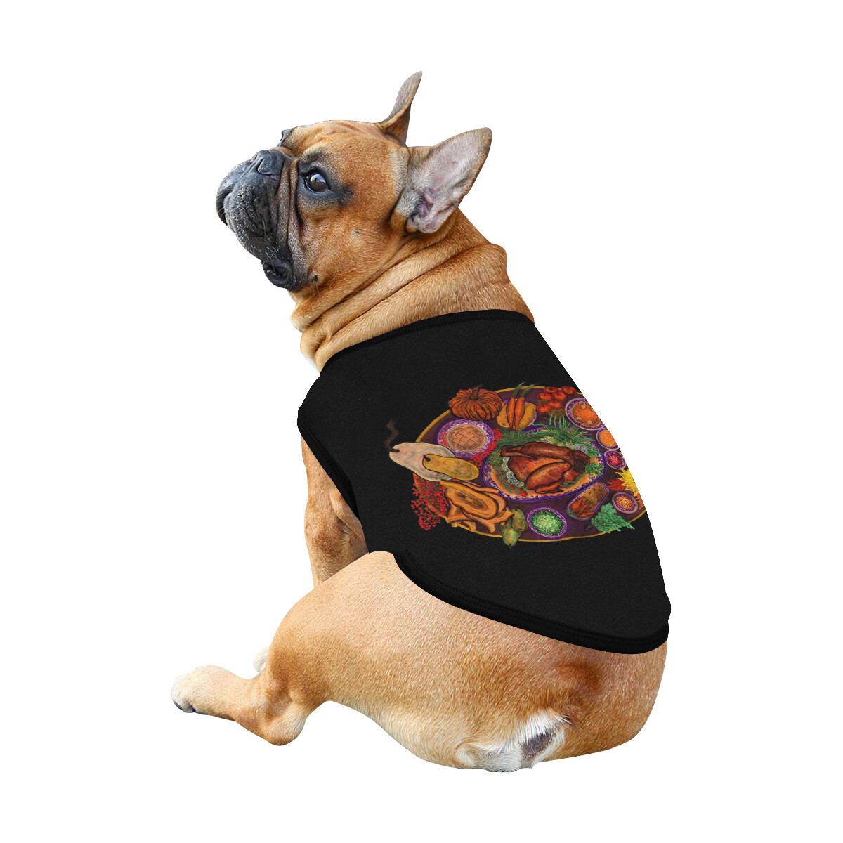 🐕 Thanksgiving Christmas dinner feast Dog shirt, Dog Tank Top, Dog t-shirt, Dog clothes, Gifts, front back print, 7 sizes XS to 3XL, dog gifts, black