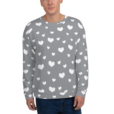 Unisex Sweatshirt Valentine, white hearts on ultimate gray, Valentine's day, love, heart pattern, 7 Sizes XS to 3X, Gift, pantone 2021