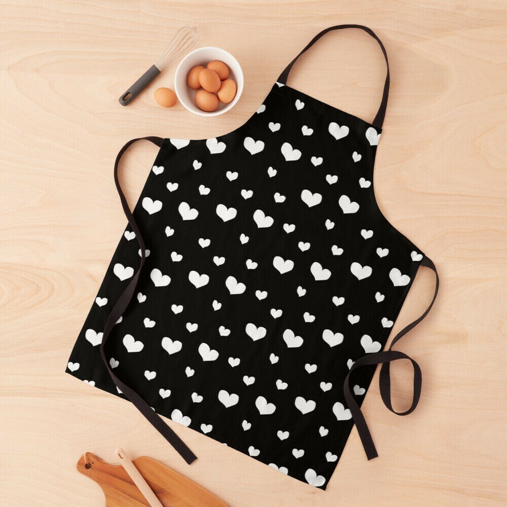 👸🏽🤴🏽💕Love Apron, Valentine Apron, Apron with white hearts on black, Valentine's day gift, Heart pattern, Made in the USA