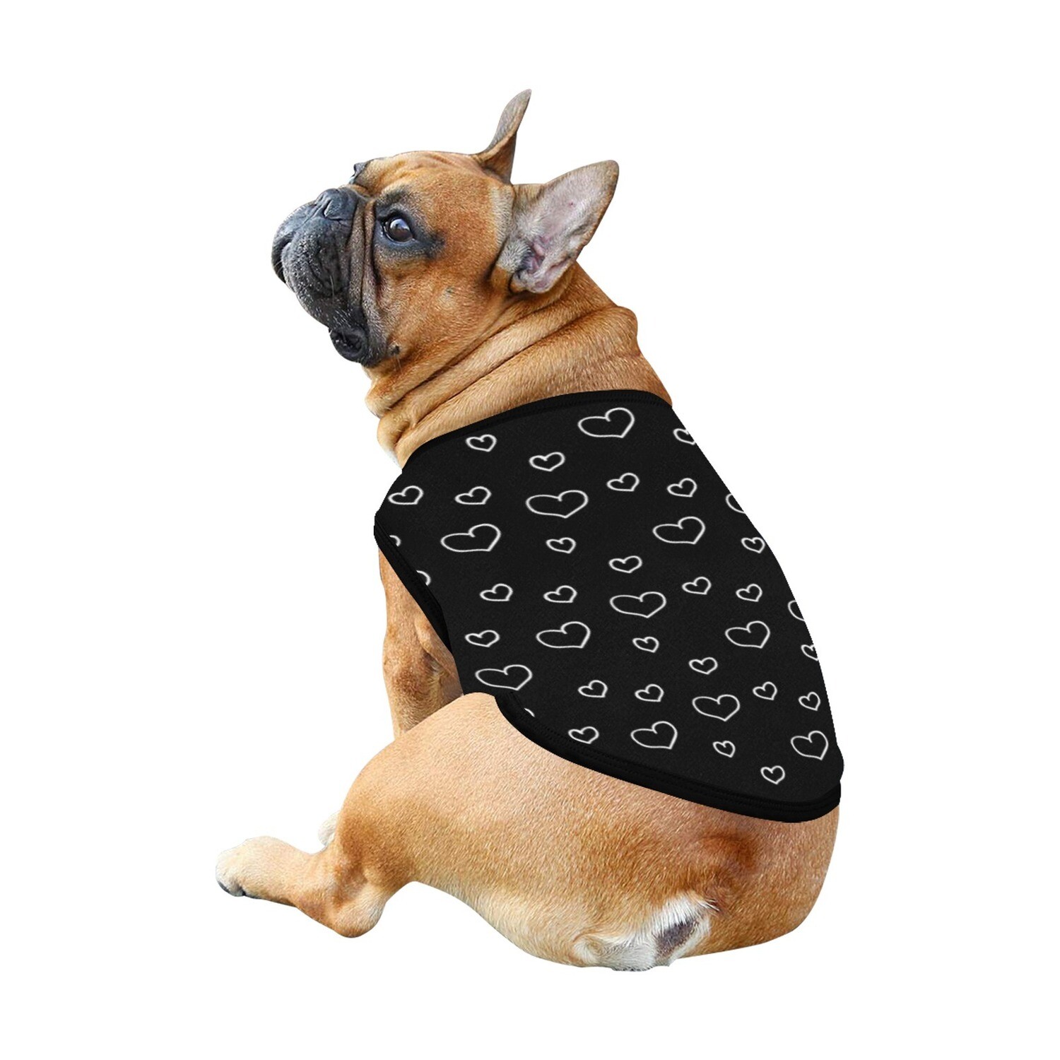 🐕 Valentine white outline hearts on black, Valentine's day, love, heart pattern, Valentine gift, Dog shirt, Dog Tank Top, Dog t-shirt, Dog clothes, Gifts, 7 sizes XS to 3XL, dog gifts