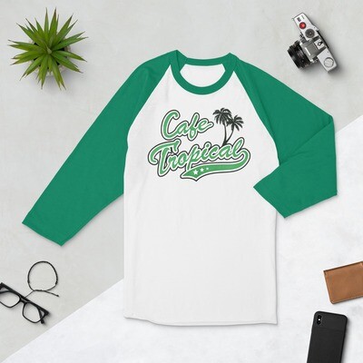 Unisex David Rose Cafe Tropical 3/4 sleeve raglan shirt, baseball tee, 6 sizes XS - 2XL Schitt's Creek, Dan Levy, tv series, gift
