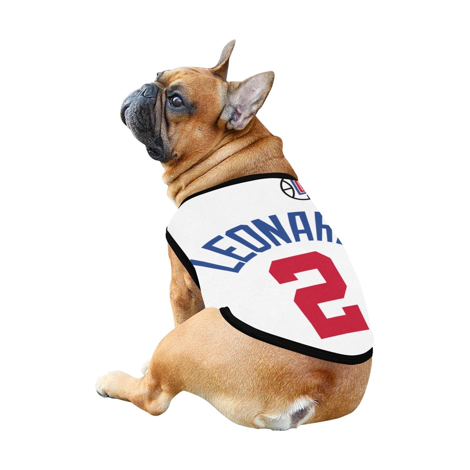 🐕 LA Clippers Leonard 2 Dog t-shirt, Dog Tank Top, Dog shirt, Dog clothes, Gifts, front back print, 7 sizes XS to 3XL, dog t-shirt, white