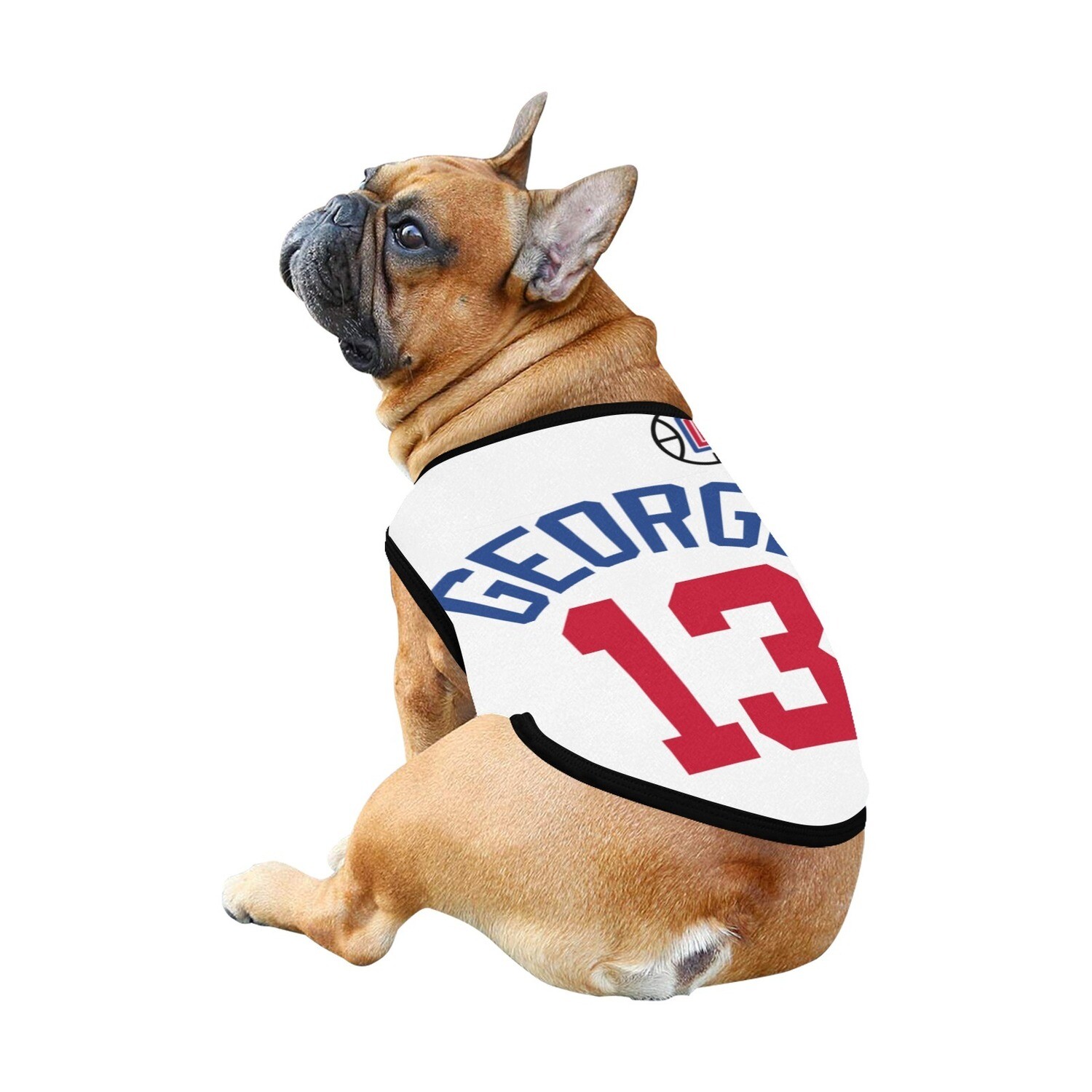 🐕 LA Clippers George 13 Dog t-shirt, Dog Tank Top, Dog shirt, Dog clothes, Gifts, front back print, 7 sizes XS to 3XL, dog t-shirt, white