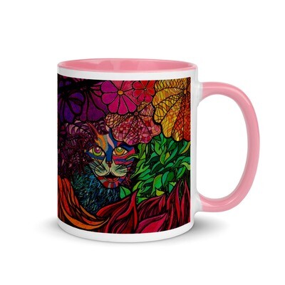 Mug with Color Inside, Tiger in tropical jungle by Maru, cat, kitty, feline, gift, gift for him, gift for her, housewarming gift,