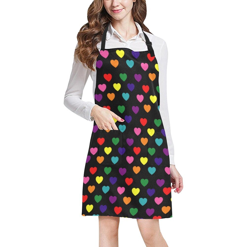 🤴🏽👸🏽🏳️‍🌈 Apron, 2 pockets, adjustable straps, Love is Love, LGBTQ hearts, pride flag, Rainbow flag, gift, gift for him, gift for her, black