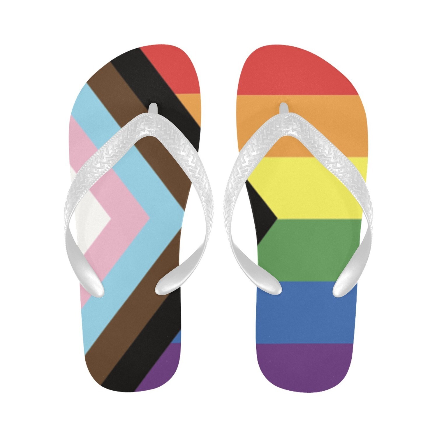 🤴🏽👸🏽🏳️‍🌈 Flip-Flops Thongs Love is Love Progress pride flag, LGBTQ flag Rebooted by Daniel Quasar, rainbow flag, gift, gift for her, gift for him, gift for them, white or black straps