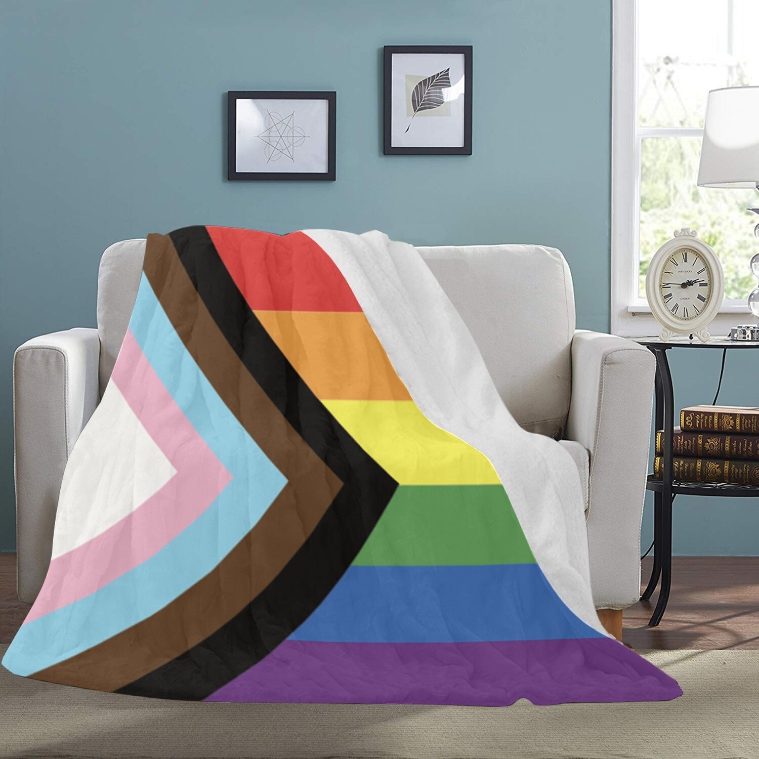 🤴🏽👸🏽🏳️‍🌈 Large Ultra-Soft Micro Fleece Blanket Love is Love Progress pride flag, LGBTQ flag Rebooted by Daniel Quasar, rainbow flag, gift, gift for her, gift for him, gift for them, 70"x80"
