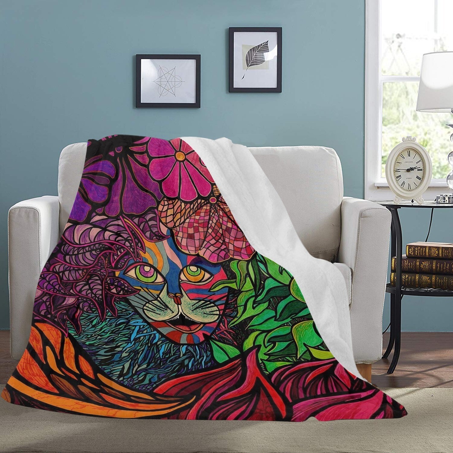 🤴🏽👸🏽🐅 Large Ultra-Soft Micro Fleece Blanket Tiger in Tropical Jungle by Maru, cat, kitty, feline, gift, gift for her, gift for him, gift for them, 70"x80"