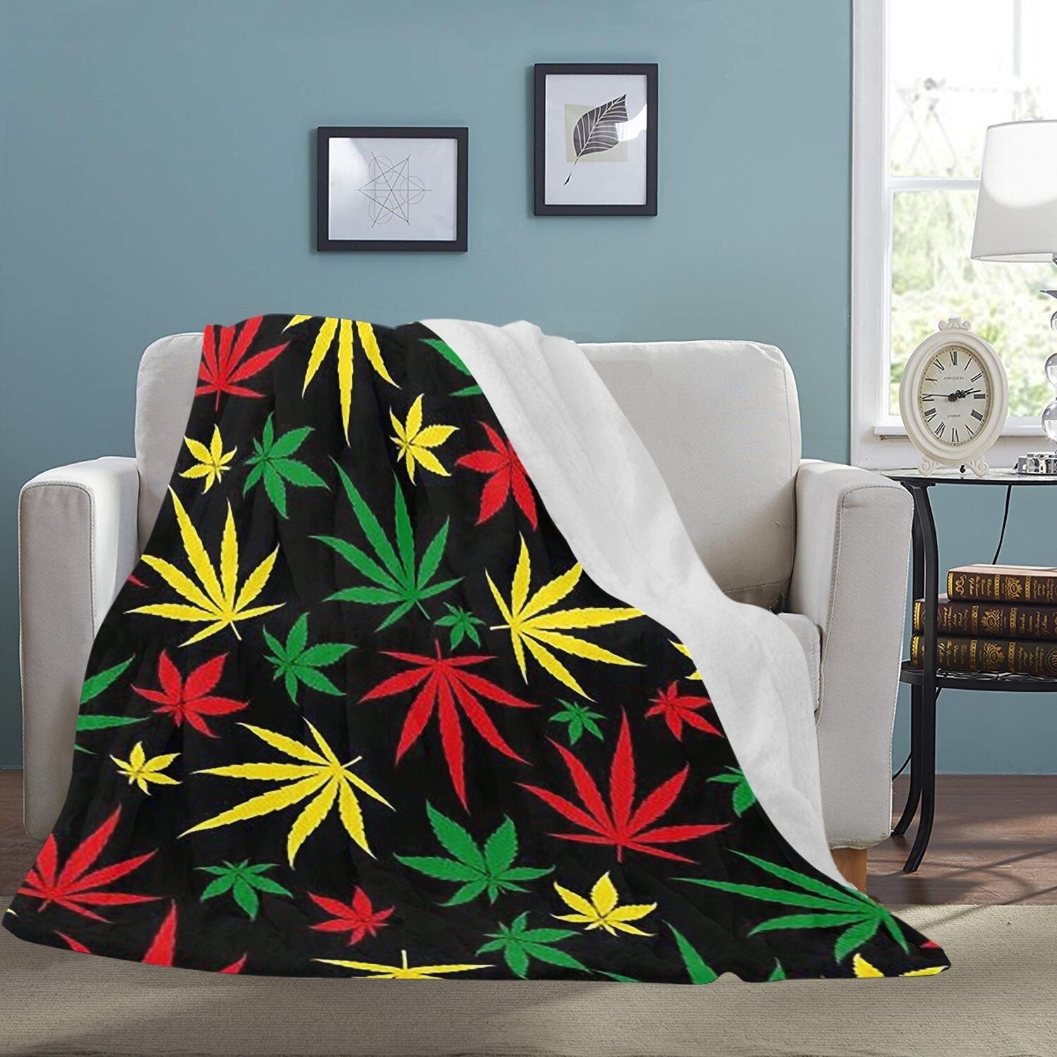 🤴🏽👸🏽Large Ultra-Soft Micro Fleece Blanket Cannabis Marijuana Weed tricolor Leaves, cat, kitty, feline, gift, gift for her, gift for him, gift for them, 70"x80"