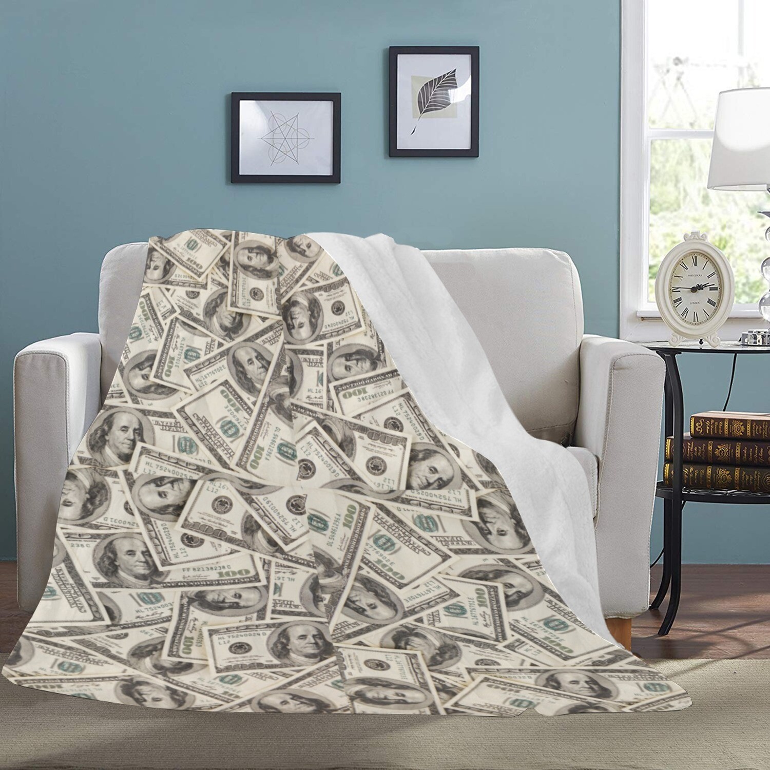 🤴🏽👸🏽💵 Large Ultra-Soft Micro Fleece Blanket Money, 100 dollars one-hundred-dollar bills, gift, gift for her, gift for him, gift for them, 70"x80"